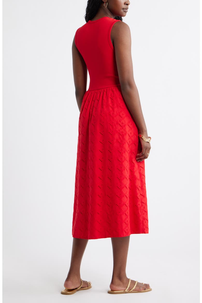 Mixed Media Midi Dress, Alternate, color, RED RADISH