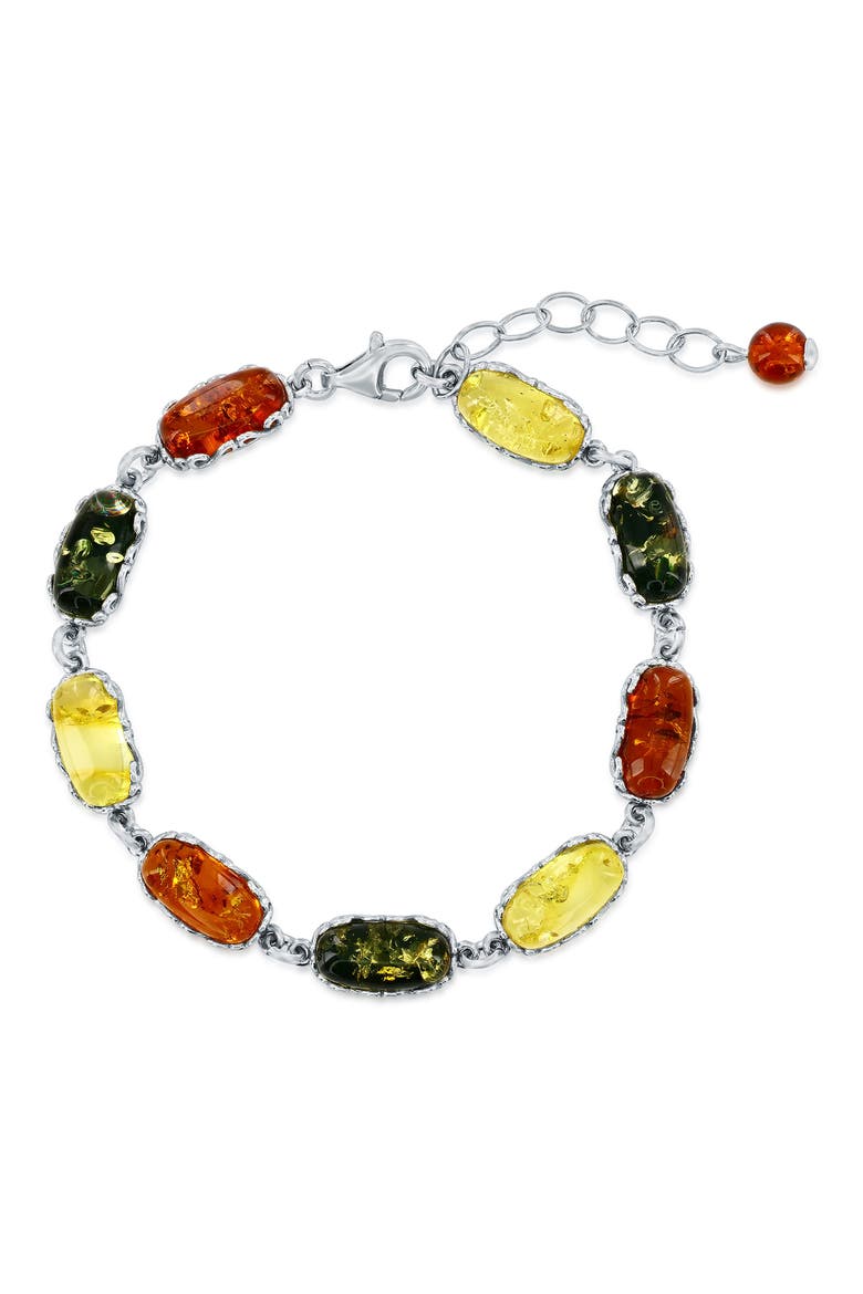 Multicolored Amber Station Bracelet, Main, color, SILVER/ MUTLI