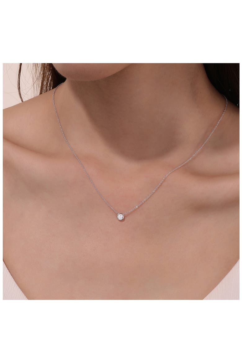 Simulated Diamond Bezel Set Pendant Necklace, Alternate, color, WHITE