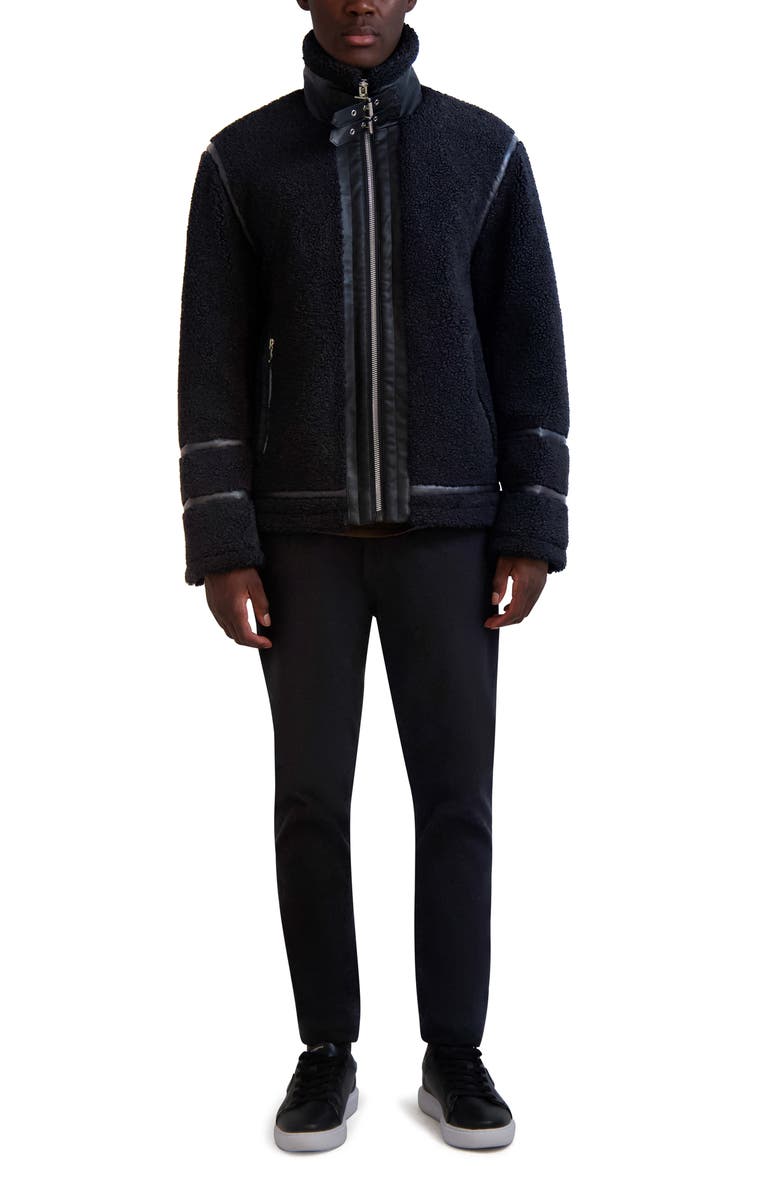 KARL LAGERFELD PARIS Faux Shearling Aviator Jacket, Alternate, color, Black