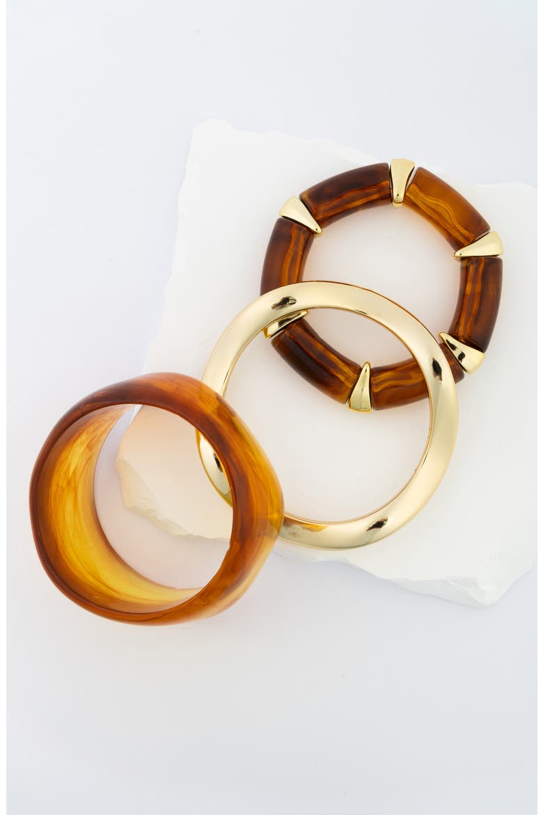 Set of 3 Wavy Resin Bangle Bracelets, Alternate, color, BROWN