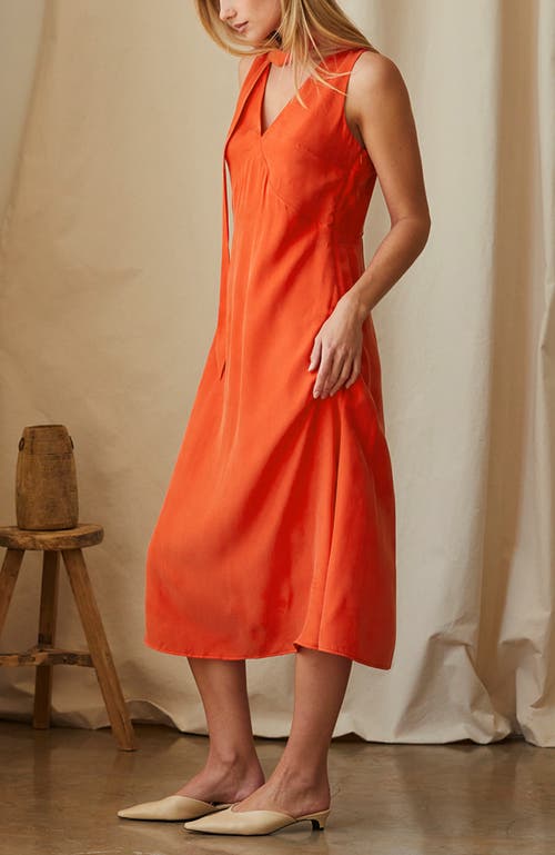 Crescent Cupro Midi Dress With Scarf In Red