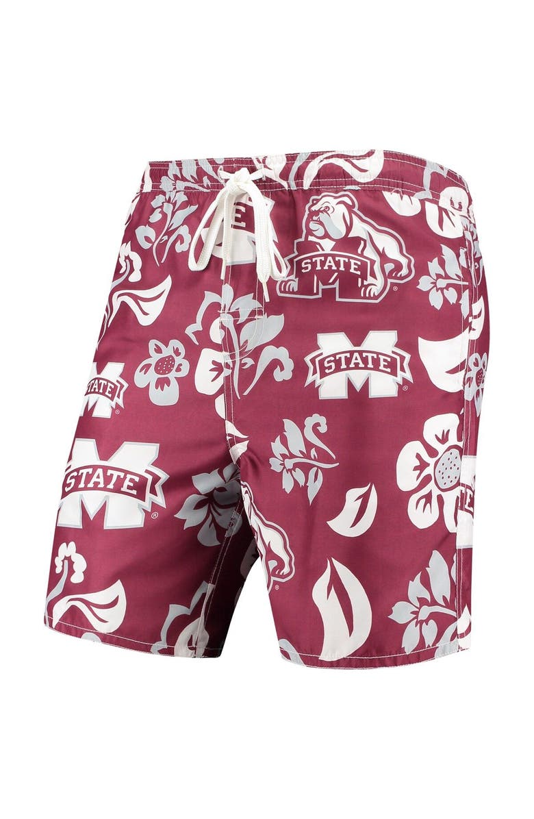 Wes & Willy Men's Wes & Willy Maroon Mississippi State Bulldogs Floral Volley Logo Swim Trunks, Alternate, color, Maroon