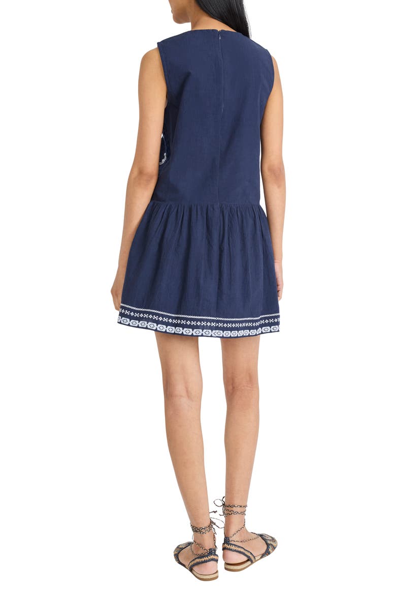 Embroidery Detail Sleeveless Cotton Minidress, Alternate, color, INDIGO