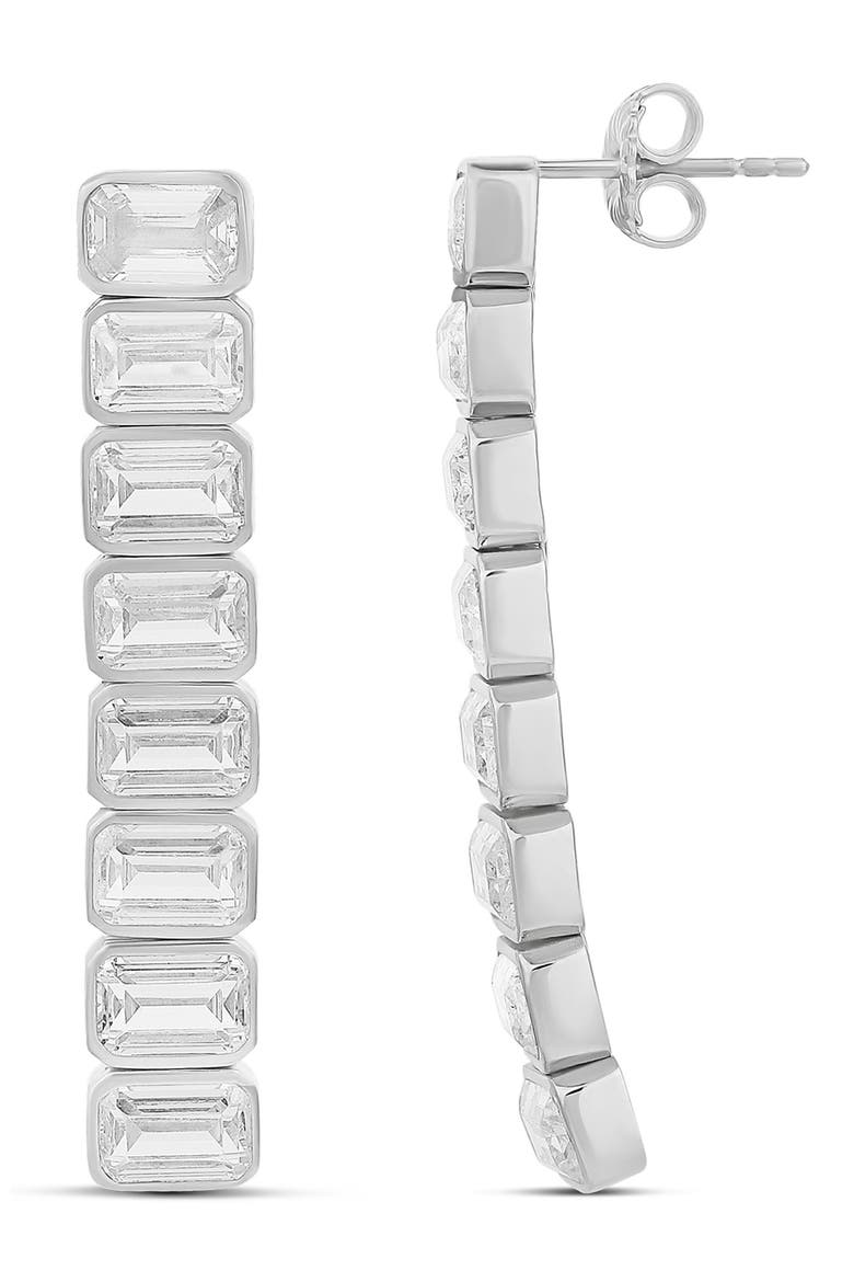 Emerald Cut Drop Earrings, Main, color, SILVER/ WHITE