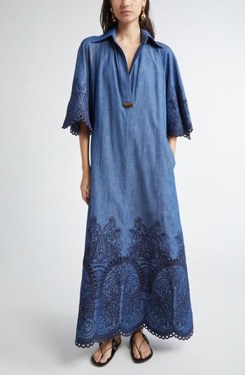 【Zimmermann】COCO EMBROIDERED DENIM DRESS デニム刺繍ミディ Zimmermann Coco Embroidered Denim Caftan Dress | Nordstrom