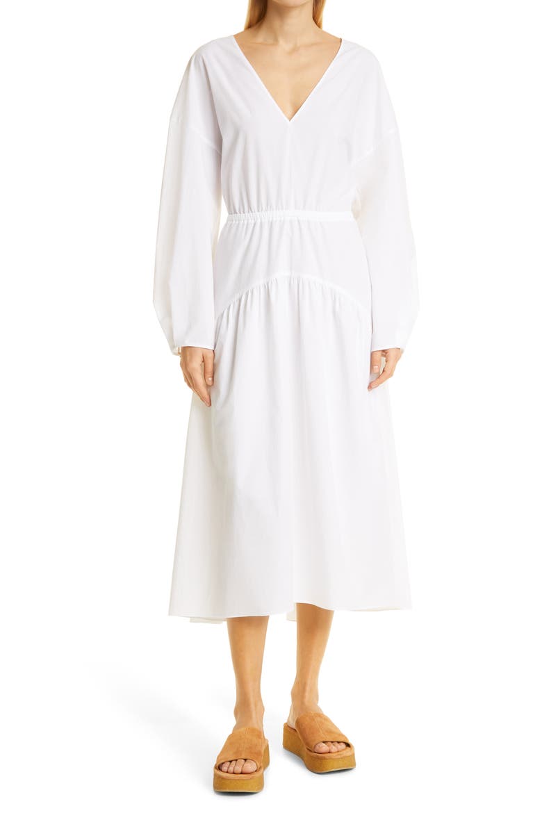 Cutout Long Sleeve Cotton Dress, Main, color, OPTIC WHITE