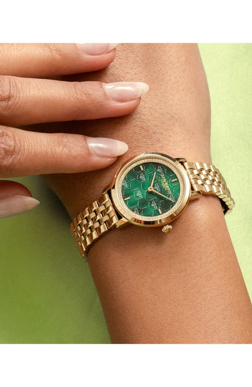 Olivia Burton Women's Honeycomb Ultra Slim Gold Tone Bracelet Watch, 28mm In Green