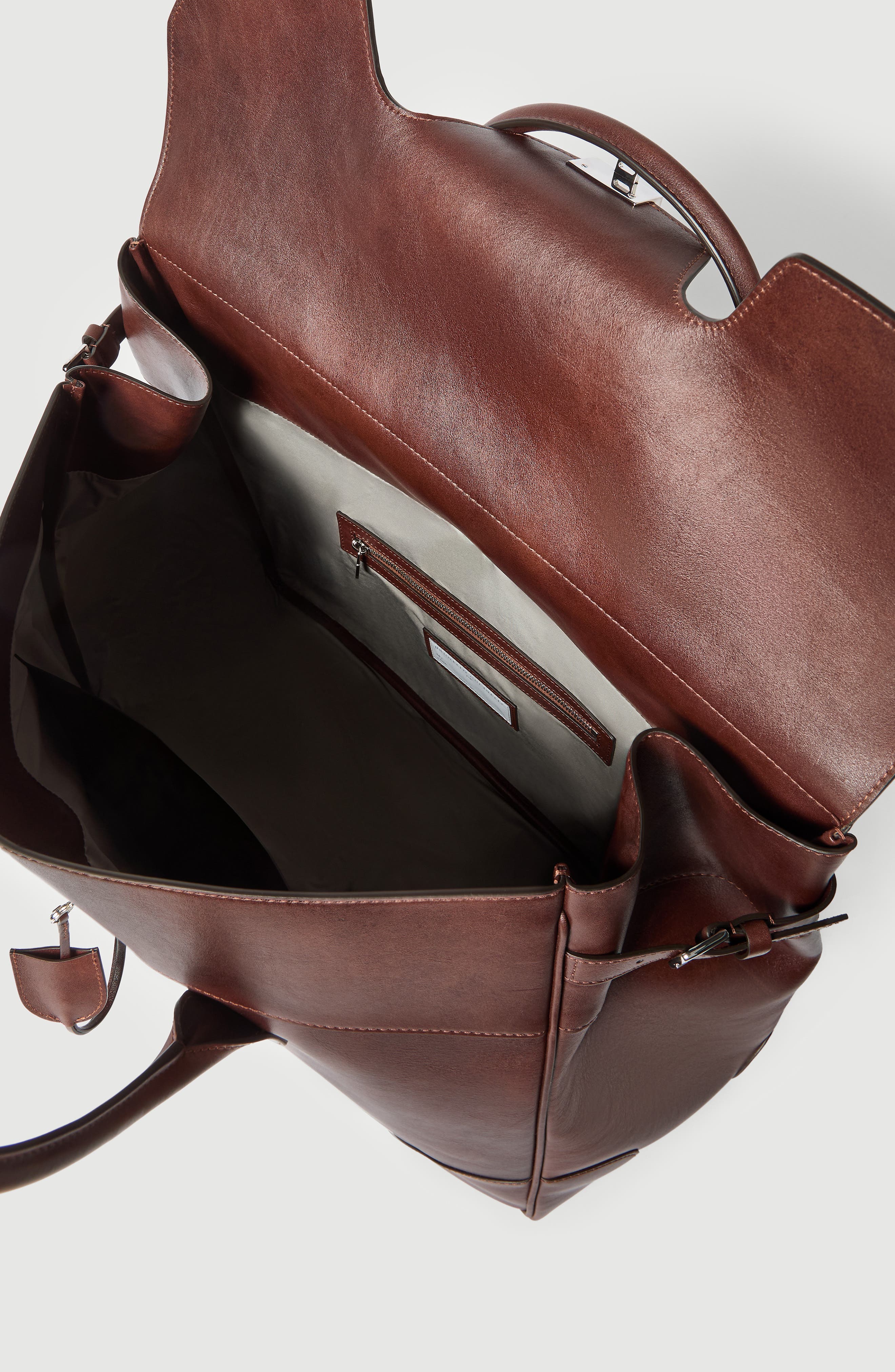 Brunello Cucinelli Calfskin Boston casual bag, Alternate, color, Burgundy