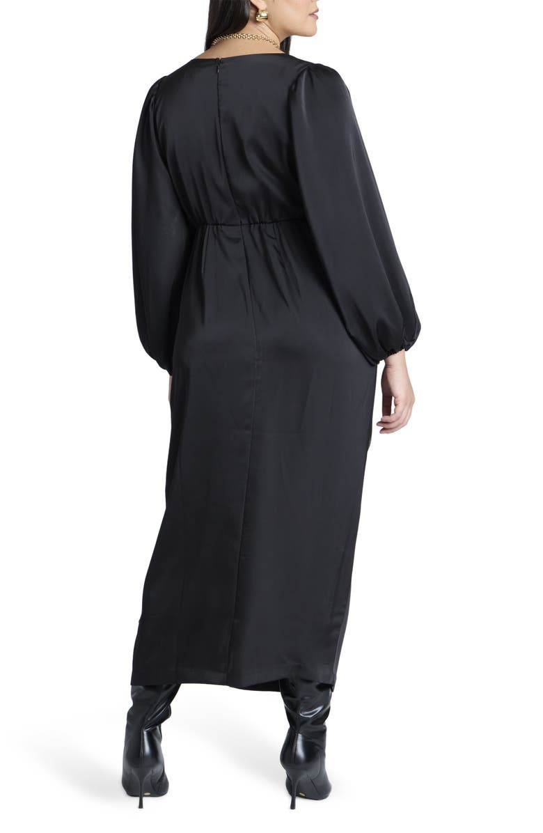 ELOQUII Ruched Puff Shoulder Satin Maxi Dress, Alternate, color, 