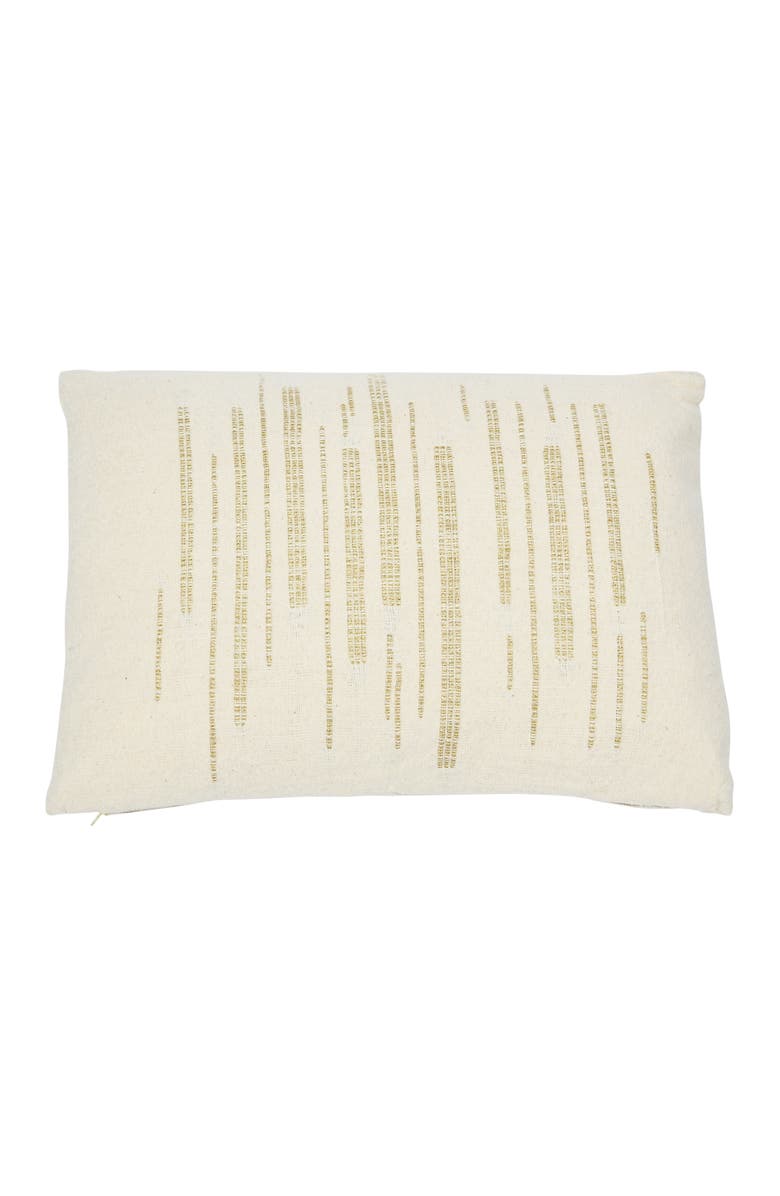 Storied Home Woven Cotton Slub Lumbar Pillow with Gold Metallic Thread Embroidery, Main, color, Cream