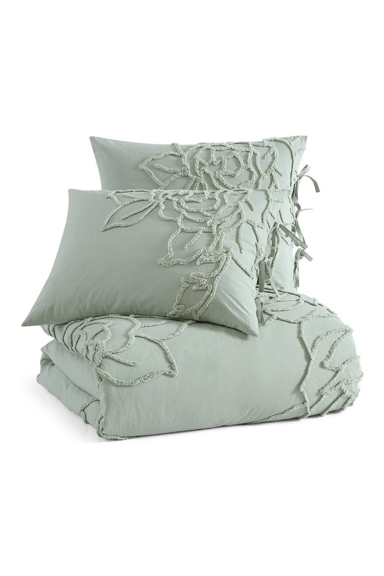 Chenille Rose Comforter & Sham Set, Main, color, GREEN