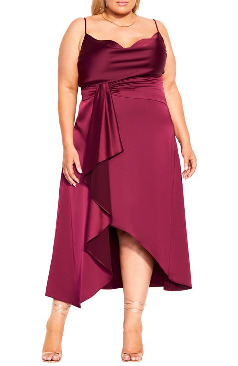 Simplicity Cowl Neck Satin Midi Dress (Plus Size)