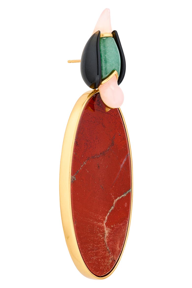 Large Plume Drop Earrings, Alternate, color, GOLD/ DARK RED