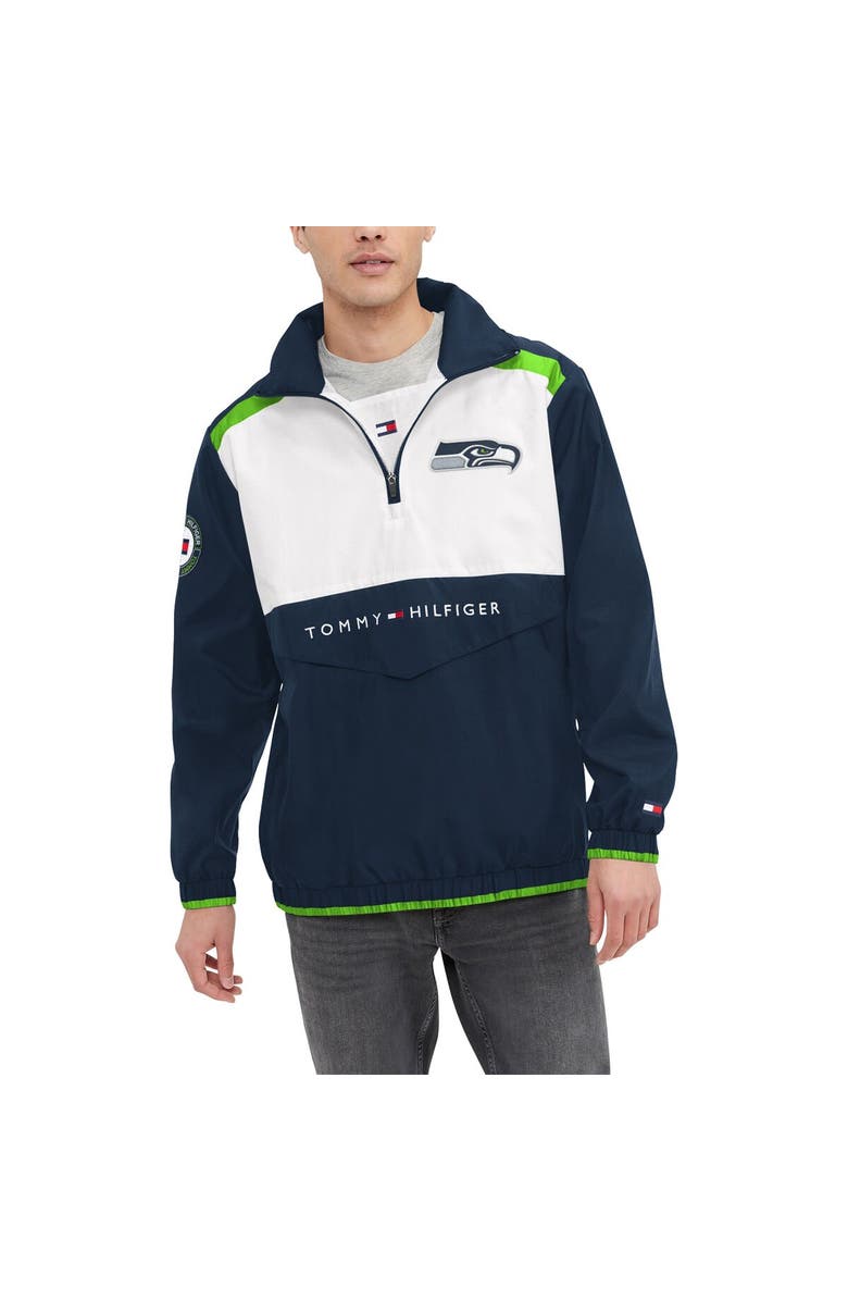 Tommy Hilfiger Men's Tommy Hilfiger Navy/White Seattle Seahawks Carter Half-Zip Hooded Top, Main, color, Navy