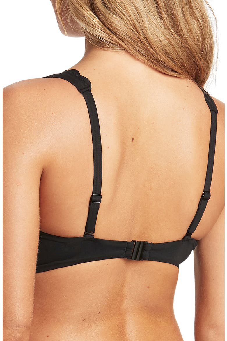 Scalloped Longline Bikini Top, Alternate, color, BLACK