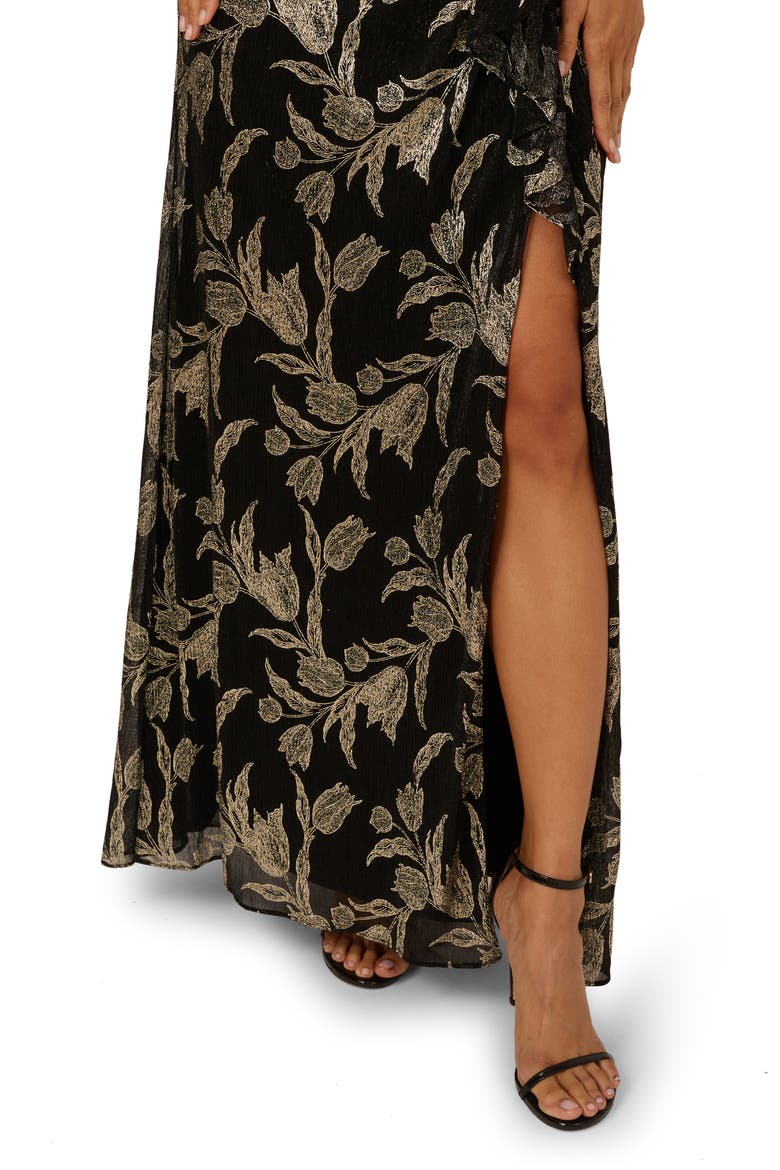 Metallic Embroidered Sleeveless Mermaid Gown, Alternate, color, BLACK/ GOLD