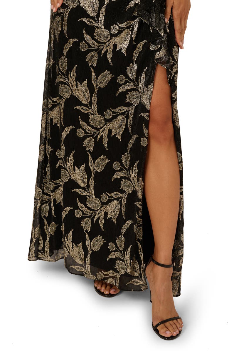 Adrianna Papell Metallic Embroidered Sleeveless Mermaid Gown, Alternate, color, Black/ Gold