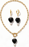 Joey Baby Heart Drop 18K Gold Plated Chain Necklace And Hoop Earring Set