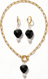 Joey Baby Heart Drop 18K Gold Plated Chain Necklace And Hoop Earring Set