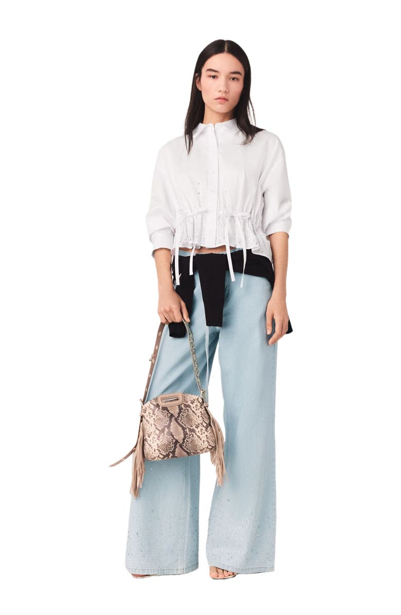 maje Cotton shirt with rhinestones, Alternate, color, White