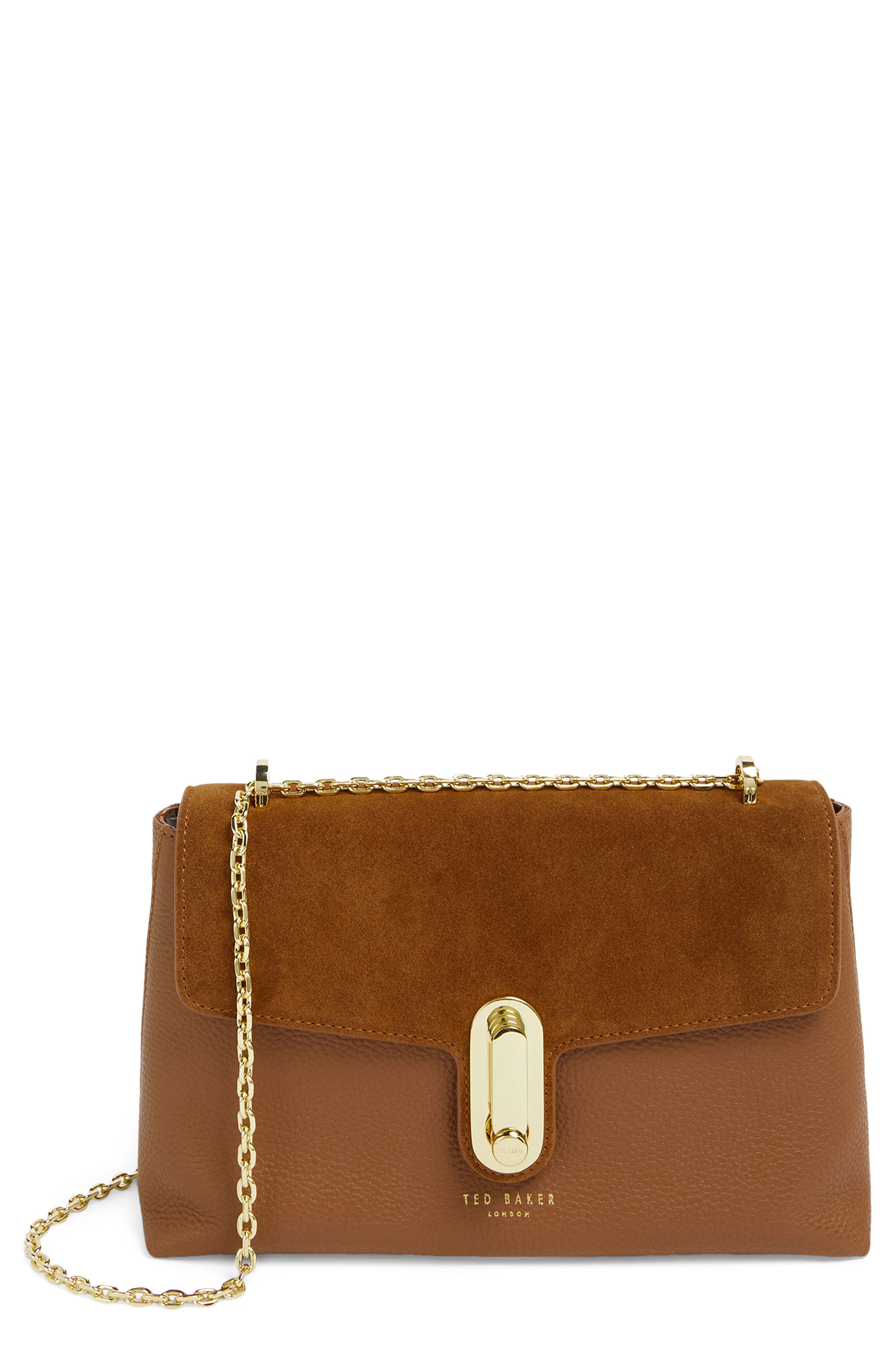 Naomina Leather Crossbody Bag, Main, color, BROWN