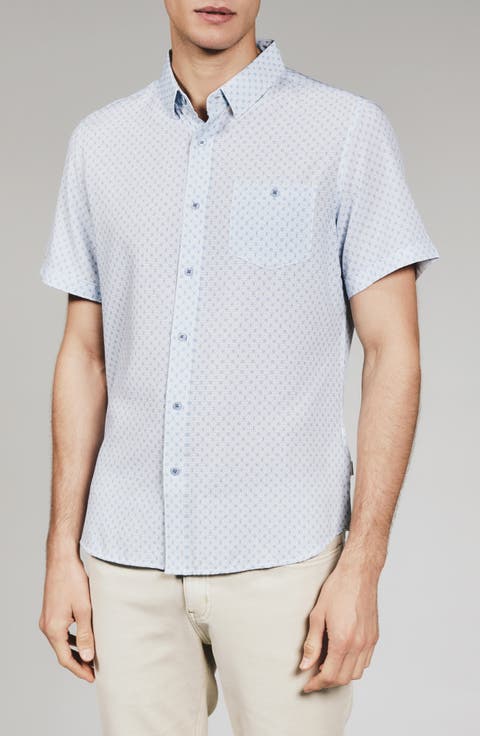 Callisto Geo Print Textured Short Sleeve Stretch Button-Up Shirt