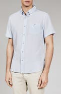 7 Diamonds <p>Callisto Geo Print Textured Short Sleeve Stretch Button-Up Shirt</p>