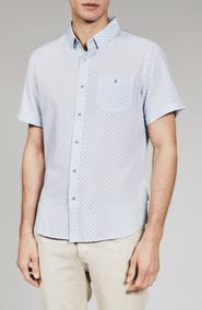 7 Diamonds <p>Callisto Geo Print Textured Short Sleeve Stretch Button-Up Shirt</p>