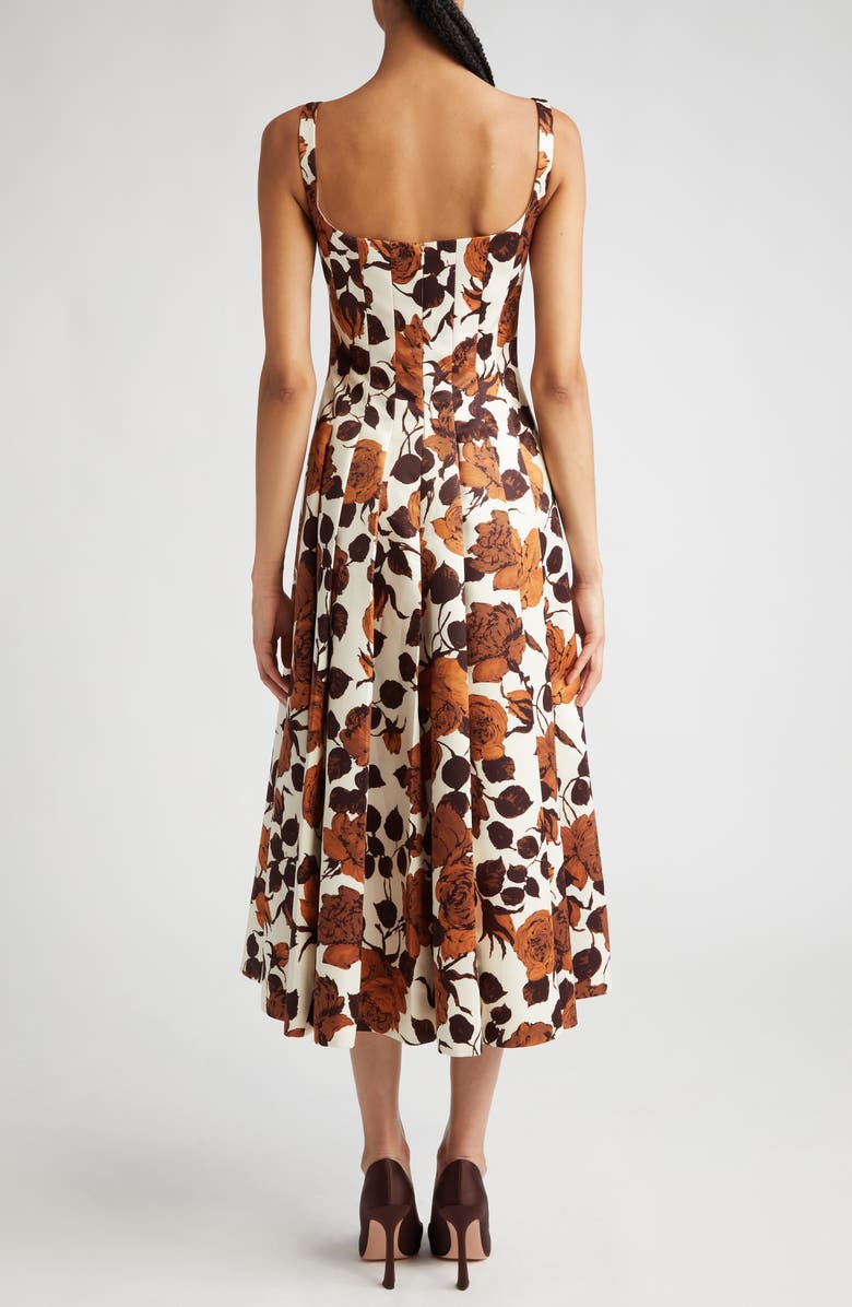 Emilia Wickstead Adele Rose Print Pleated Taffeta Faille Fit & Flare Midi Dress, Alternate, color, 