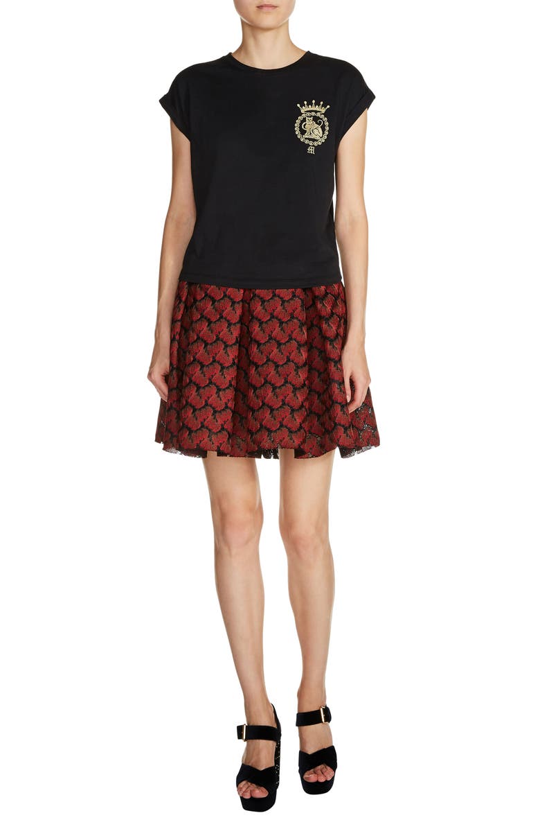 maje Pleated Lace Skirt, Alternate, color, Red