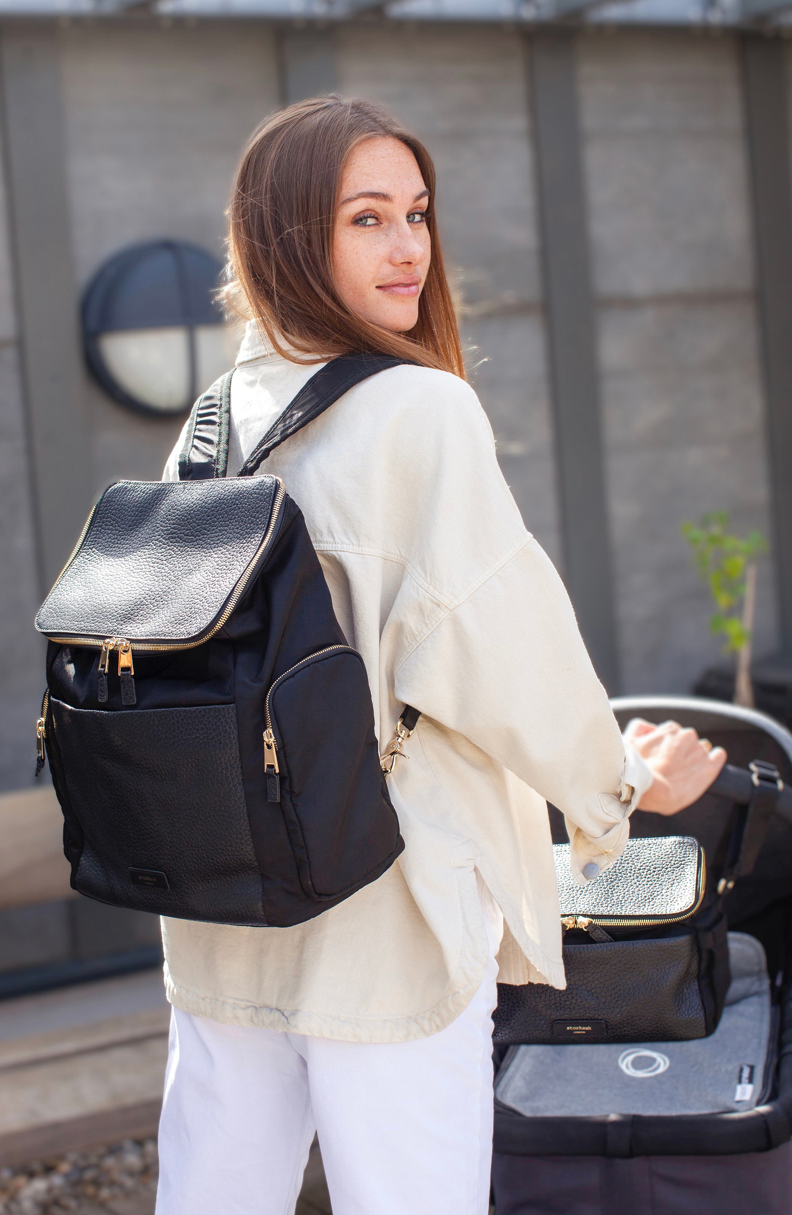 Storksak Alyssa Leather Diaper Backpack & Stroller Bag Bundle, Alternate, color, 