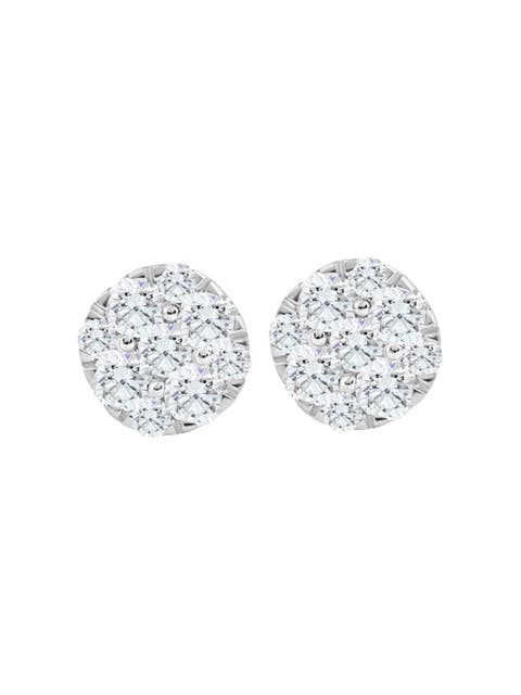 1/2Ct TW Round Cut Diamond Pave Studs Lab Grown 10k Gold Earrings