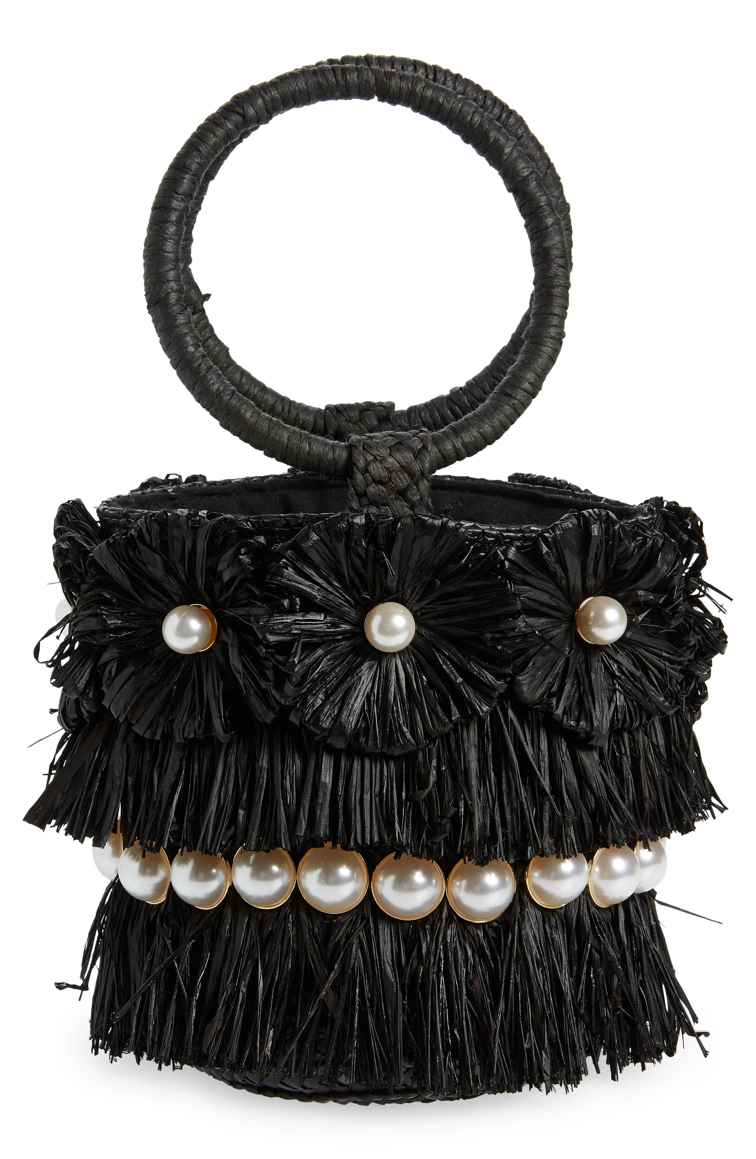 BTB Los Angeles Liv Floral Straw Bucket Bag, Alternate, color, 