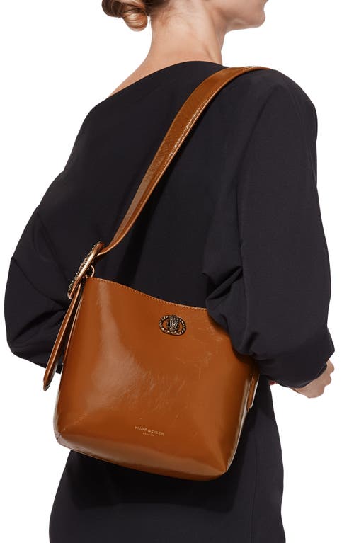 Kurt Geiger London Small Chelsea Leather Bucket Bag In Brown