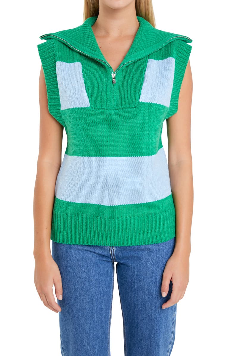 English Factory Stripe Sweater Vest, Alternate, color, Blue/ Green