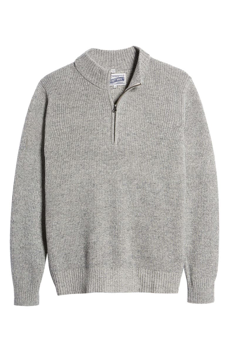 Schott NYC Half Zip Rib Wool Blend Sweater, Alternate, color, Heather Grey