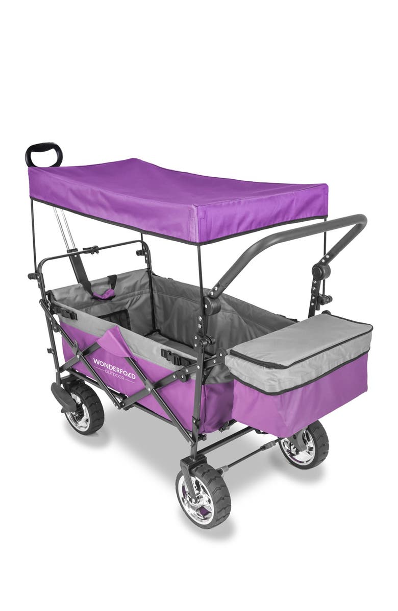 WonderFold Push & Pull Outdoor Folding Wagon with Canopy - Purple, Alternate, color, Purple