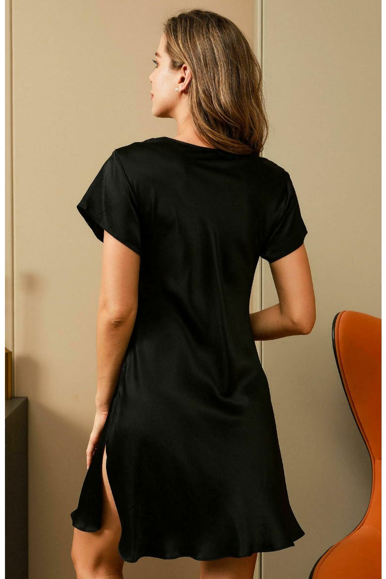 Pure Silk Lace Neck Split Hem Nightgown, Alternate, color, Black