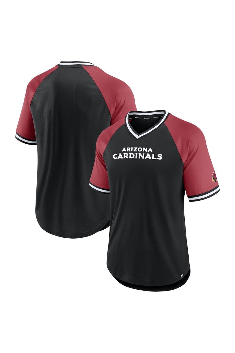 Men's Fanatics Branded Black/Cardinal Arizona Cardinals Second Wind Raglan V-Neck T-Shirt, Alternate, color, Black