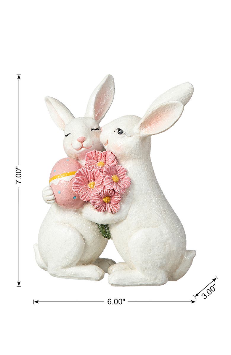 Glitzhome 7"H Easter Loving Bunny Resin Table Decor, Alternate, color, White