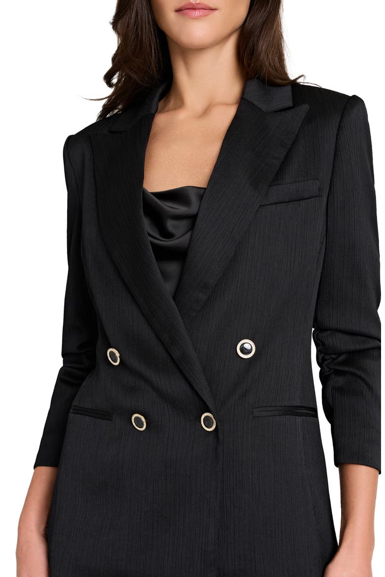 Double Breasted Crinkle Satin Blazer, Alternate, color, BLACK
