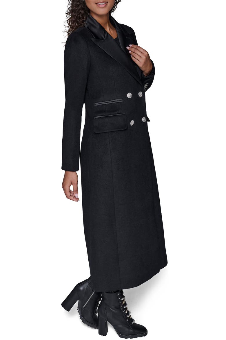 Tuxedo Wool Blend Longline Coat, Alternate, color, BLACK