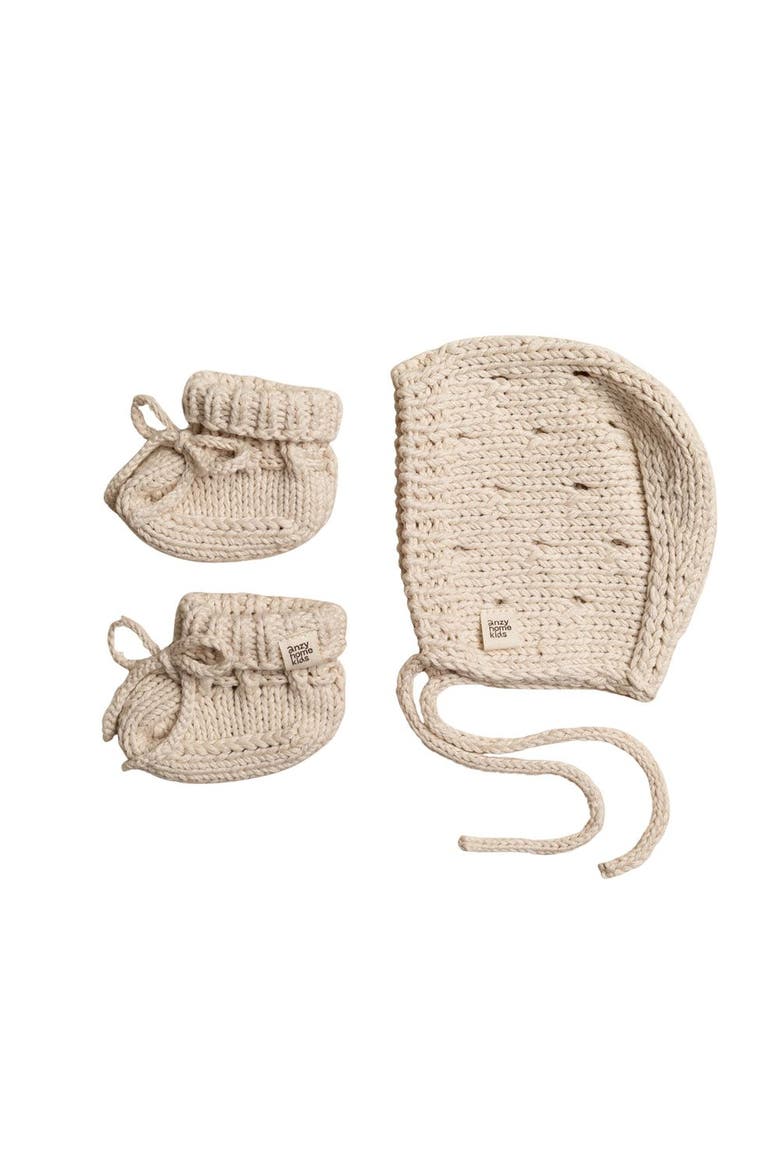 Bonnet & Booties Pointelle Set, Main, color, Ivory