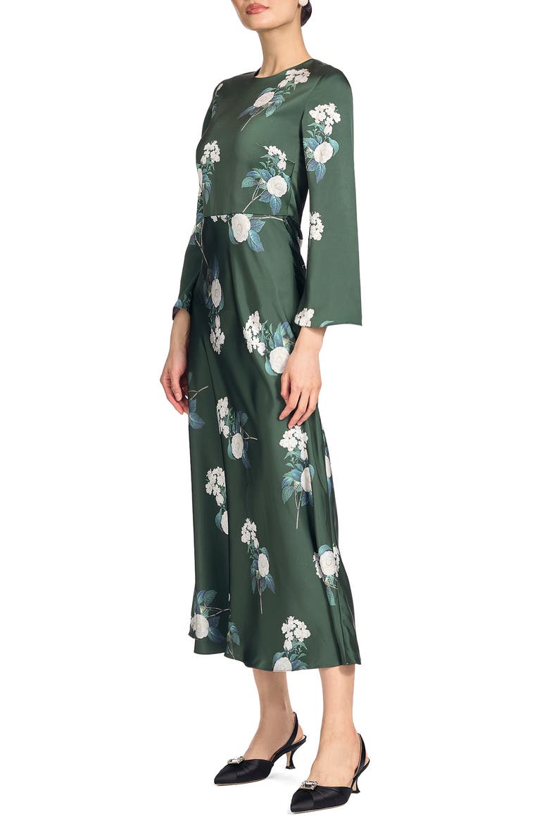 Tyra Satin Midi Dress, Alternate, color, FOREST FLOWER