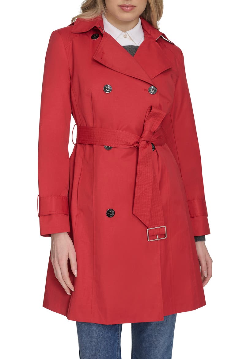 Water Resistant Trench Coat with Removable Hood, Main, color, RED