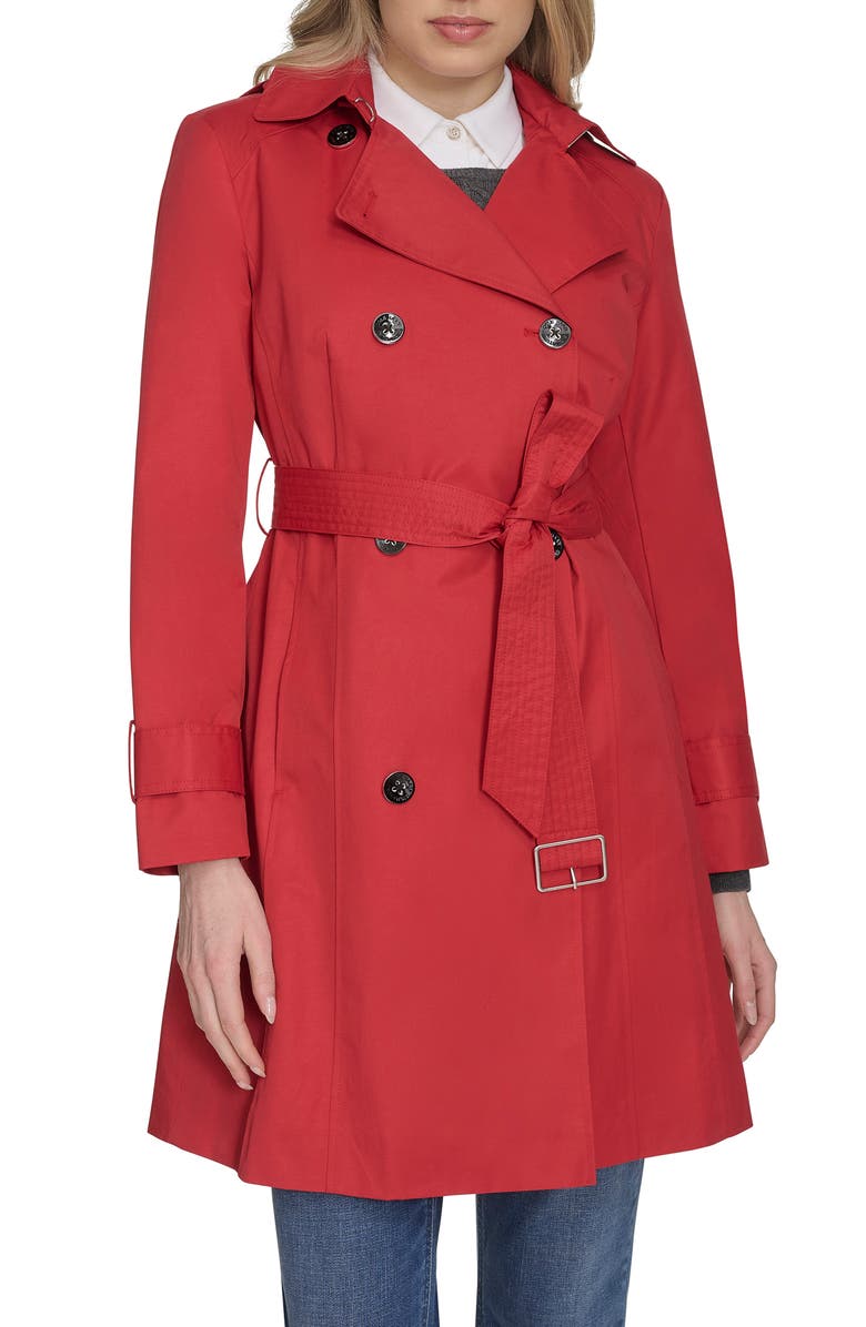 Cole Haan Signature Water Resistant Trench Coat with Removable Hood, Main, color, Red