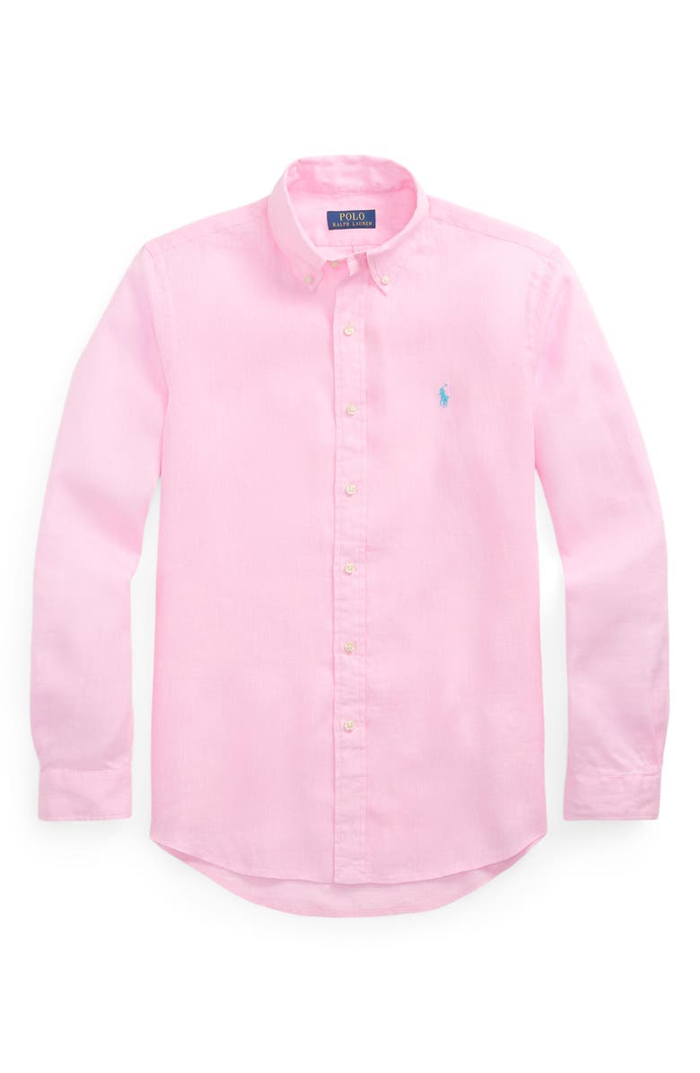 Polo Ralph Lauren Classic Fit Solid Pink Linen Button-Down Shirt, Alternate, color, 
