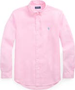 Polo Ralph Lauren Classic Fit Solid Pink Linen Button-Down Shirt