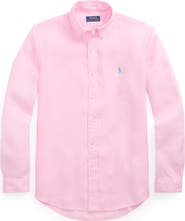 Polo Ralph Lauren Classic Fit Solid Pink Linen Button-Down Shirt